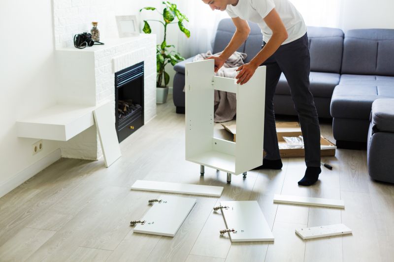 Furniture being assembled in a living room